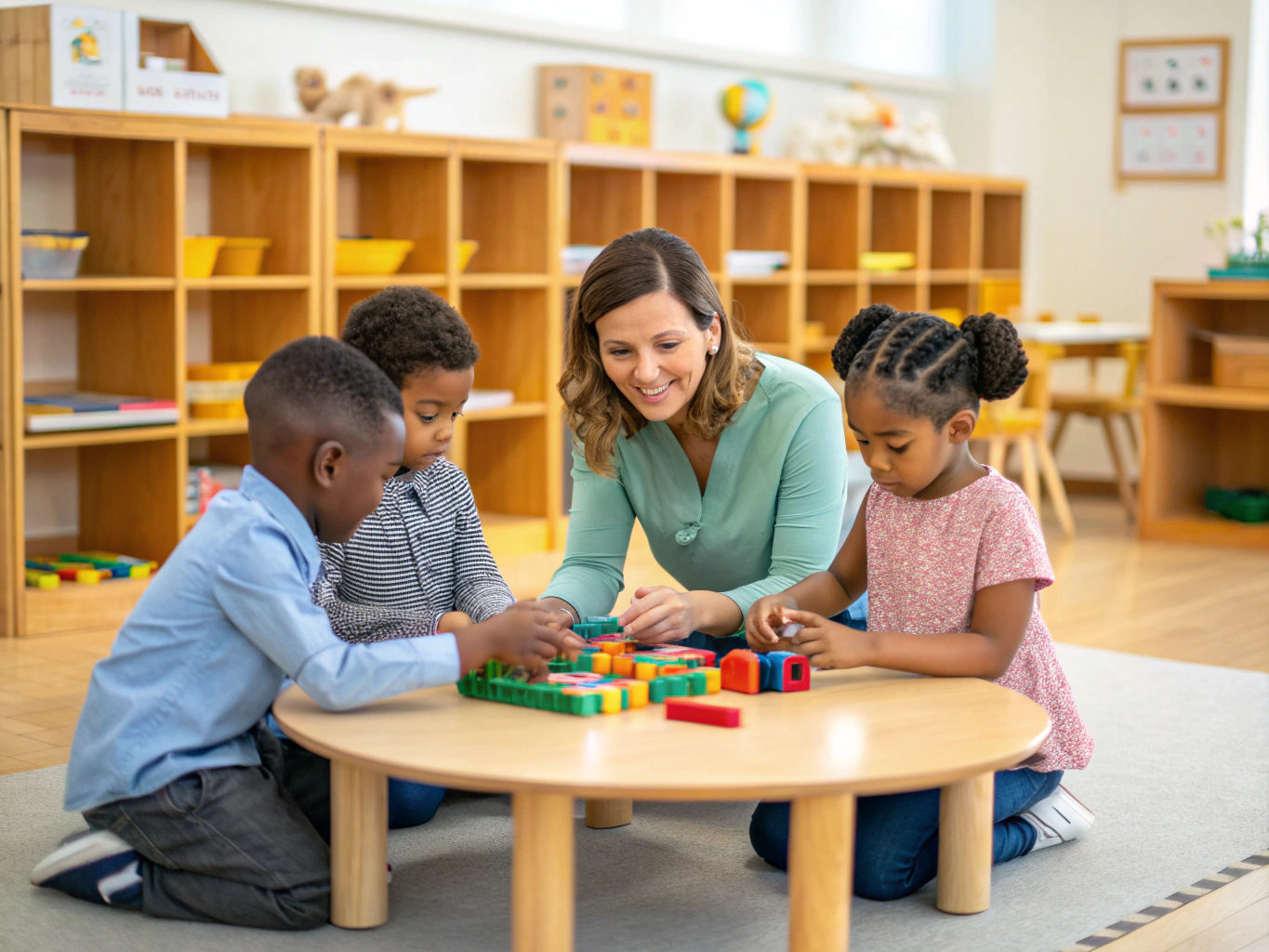 Children engaged in Montessori learning activities